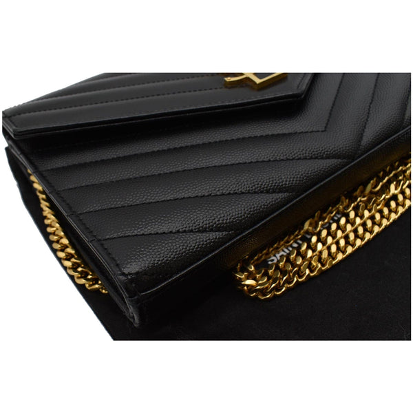 YVES SAINT LAURENT Envelope Monogram Leather Crossbody Chain Wallet Black