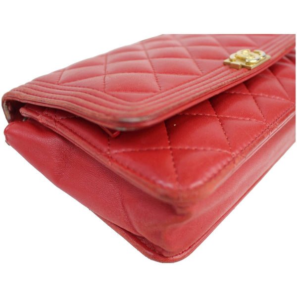 CHANEL Boy Woc Lambskin Leather Wallet On Chain Clutch Bag Red