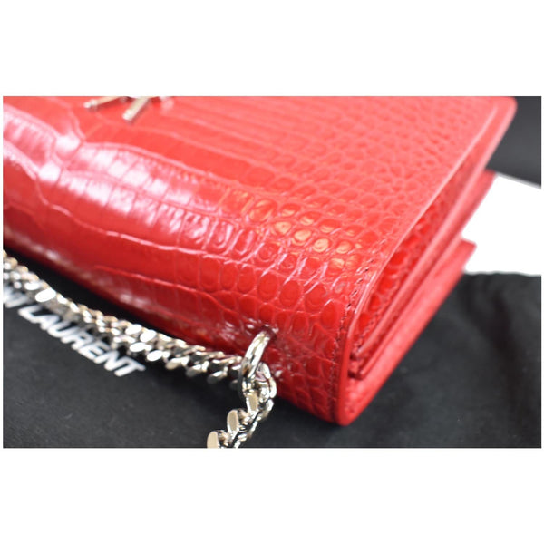 YVES SAINT LAURENT Sunset Medium Crocodile Leather Crossbody Bag Red