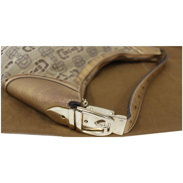 GUCCI Horsebit Print Canvas Hobo Bag Bronze 154371