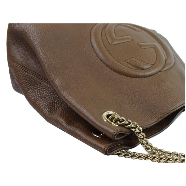 GUCCI Soho Pebbled Leather Chain Shoulder Bag Brown 308982