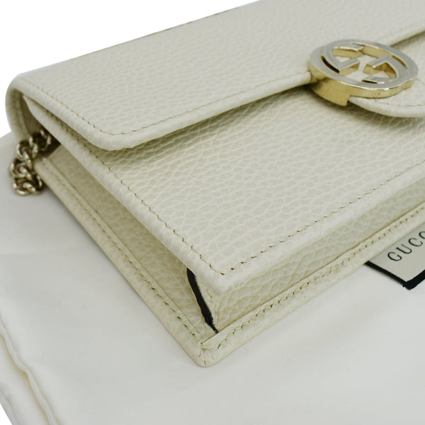 GUCCI GG Interlocking Pebbled Leather Crossbody Bag White 615523