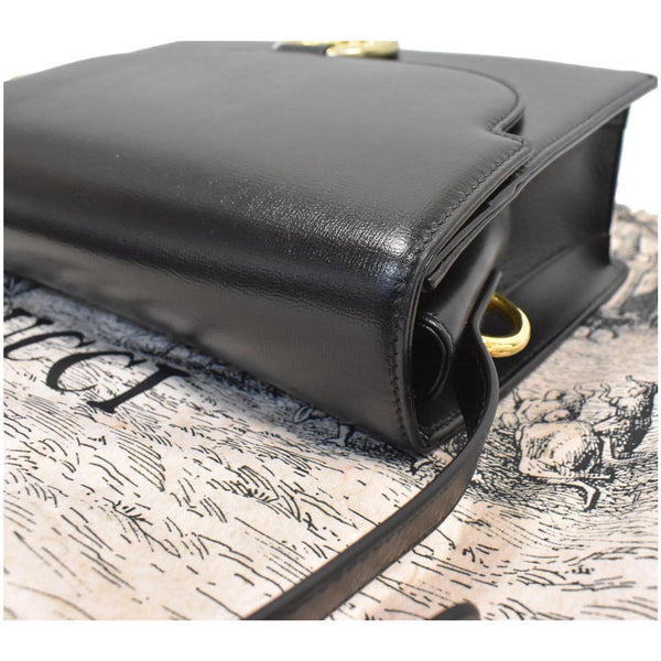 GUCCI Logo Plaque Leather Shoulder Bag Black 589471