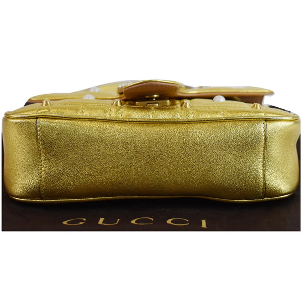 GUCCI GG Marmont Mini Pearl Studded Leather Shoulder Bag Gold 446744