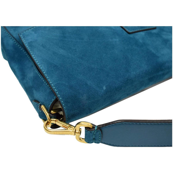 Fendi Baguette Large Suede Shoulder Bag Blue - used handbag