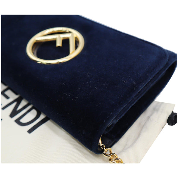 FENDI F Logo Velvet Wallet On Chain Crossbody Bag Dark Blue
