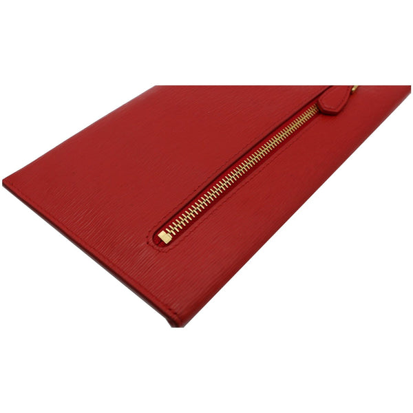 PRADA Envelope Leather Clutch Wallet Red