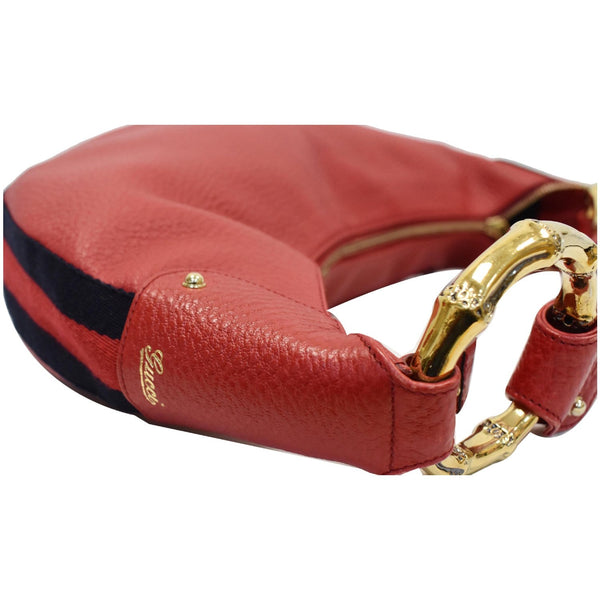 GUCCI Pebbled Leather Bamboo Ring Hobo Bag Red 131036
