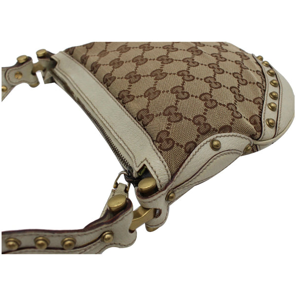 GUCCI Pelham Small GG Canvas Studded Shoulder Bag Beige