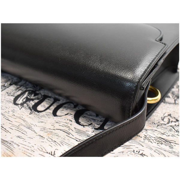 GUCCI Logo Plaque Leather Shoulder Bag Black 589471