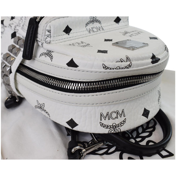 MCM Stark Side Stud Mini Visetos Logo Leather Backpack Bag White