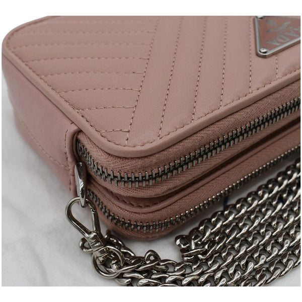 PRADA Nappa Mini Impunture Bandoliera Chain Leather Crossbody Bag Orchidea