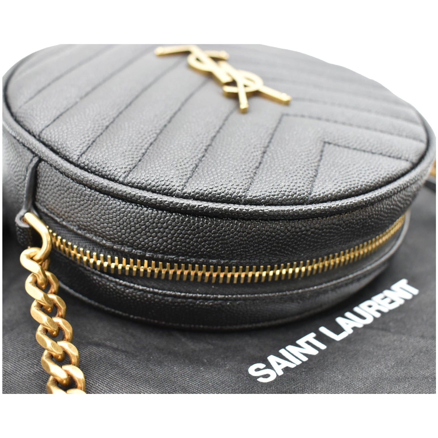 Yves Saint Laurent Vinyle Round Chevron Leather Camera Bag
