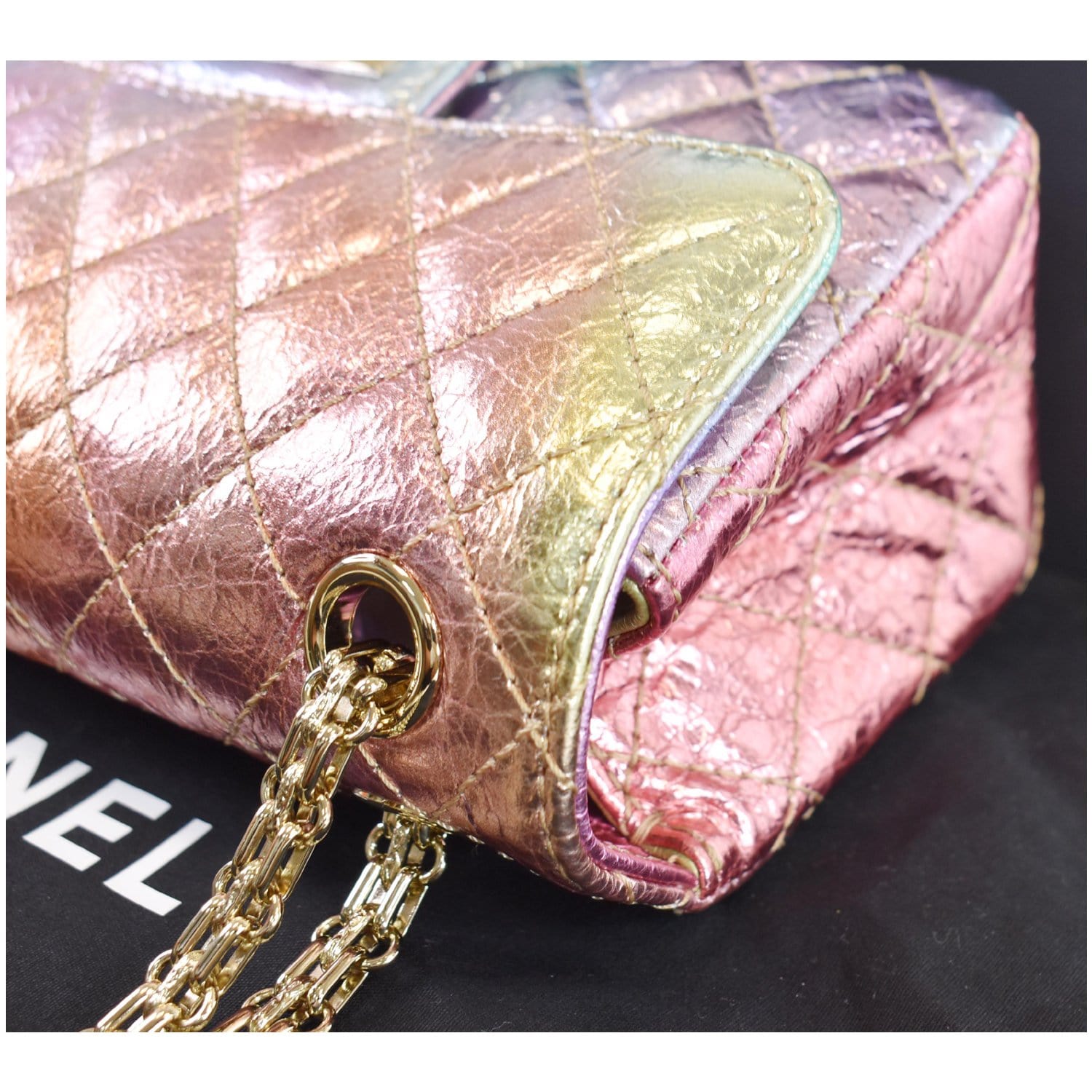 CHANEL Mini Reissue 2.55 Flap Rainbow Metallic Quilted Shoulder Bag Mu