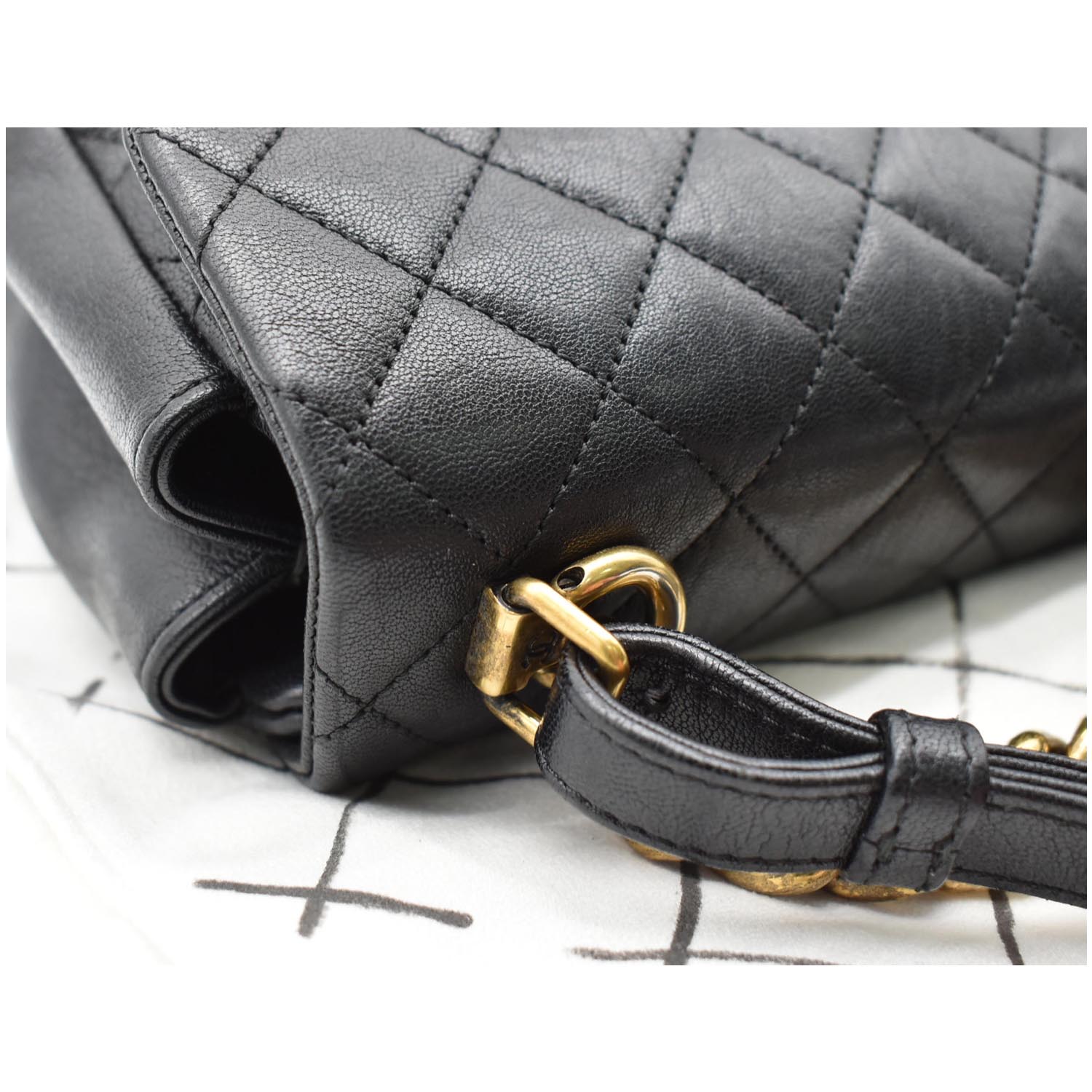 CHANEL Mini Trapezio Flap Quilted Sheepskin Leather Crossbody Bag Blac