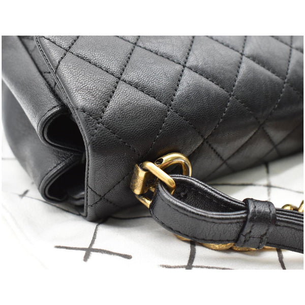 CHANEL Mini Trapezio Flap Quilted Sheepskin Leather Crossbody Bag Black