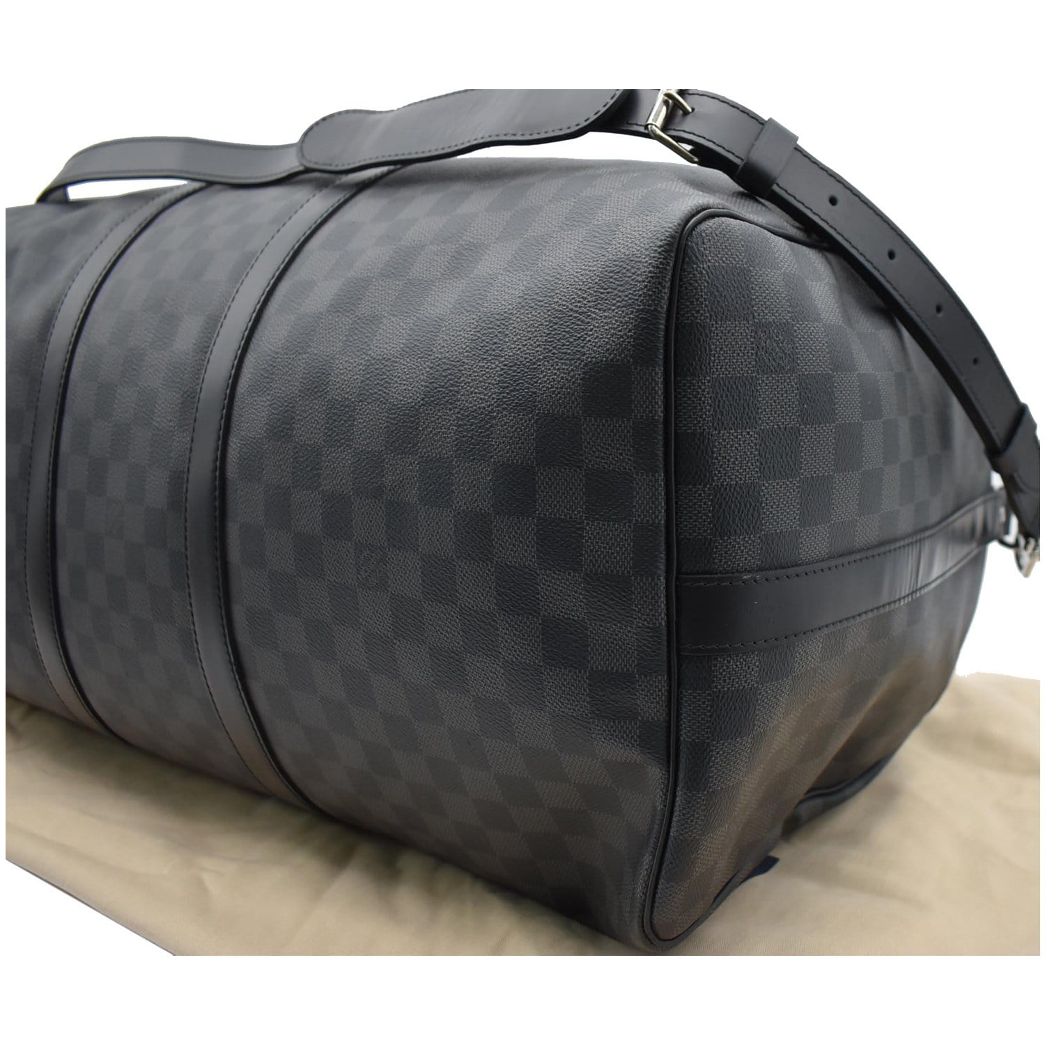 Louis Vuitton Black Damier Leather Keepall Bandouliere Holdall Weekend Bag  Mens