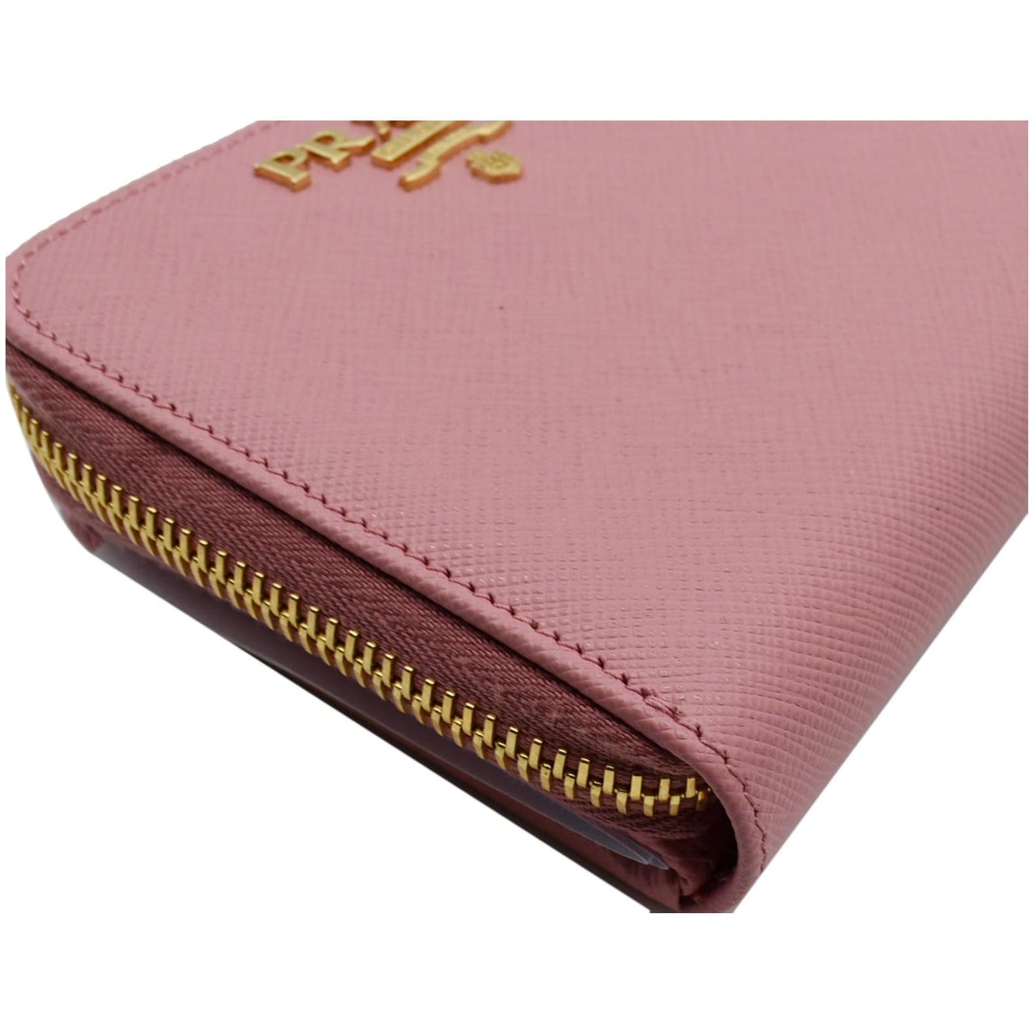 PRADA Small Saffiano Leather Zip Around Wallet Pink- 20% OFF