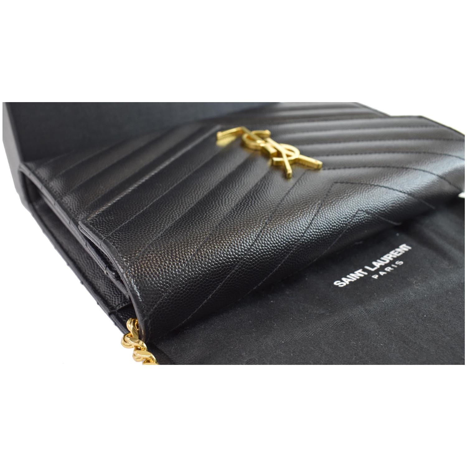 Yves Saint Laurent, Bags, Grain De Poudre Matelasse Chevron Monogram  Compact Zip Around Wallet Black