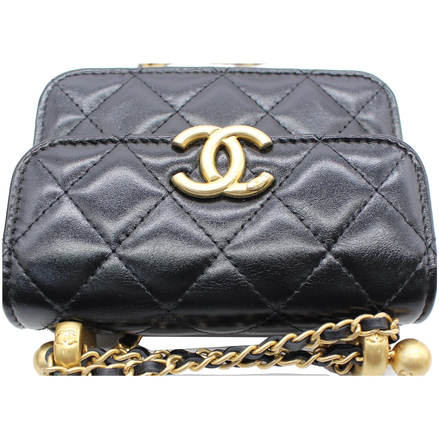 CHANEL-Chanel Gold CC Logo Zip Coin Wallet Card Holder Beige AP3521