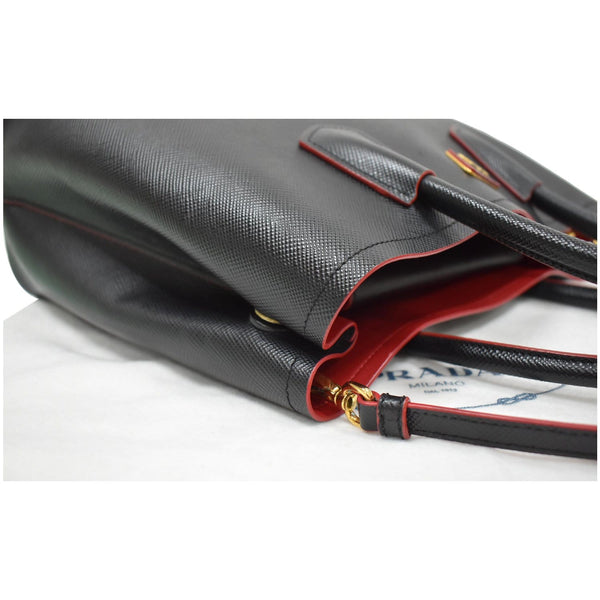 PRADA Double Handle Saffiano Cuir Leather Tote Shoulder Bag Black