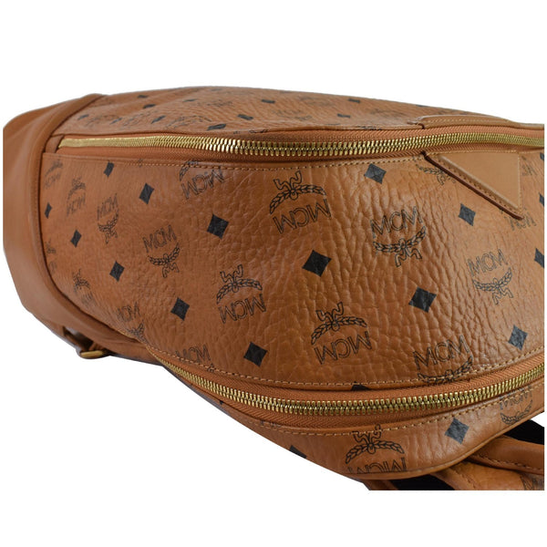 MCM Duke Visetos Medium Canvas Leather Backpack Cognac