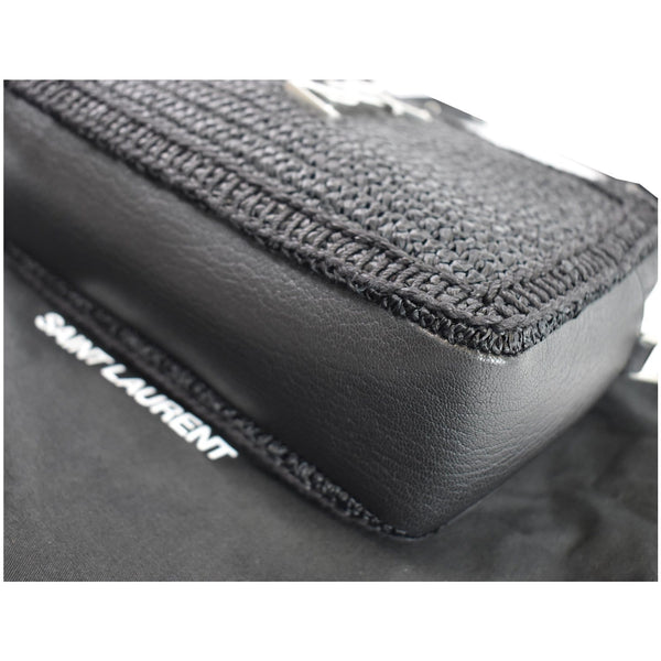 YVES SAINT LAURENT Lou Camera Raffia Canvas Crossbody Bag Black