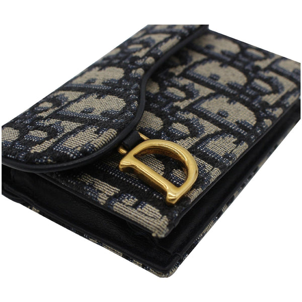 CHRISTIAN DIOR Saddle Flap Jacquard Canvas Card Holder Beige