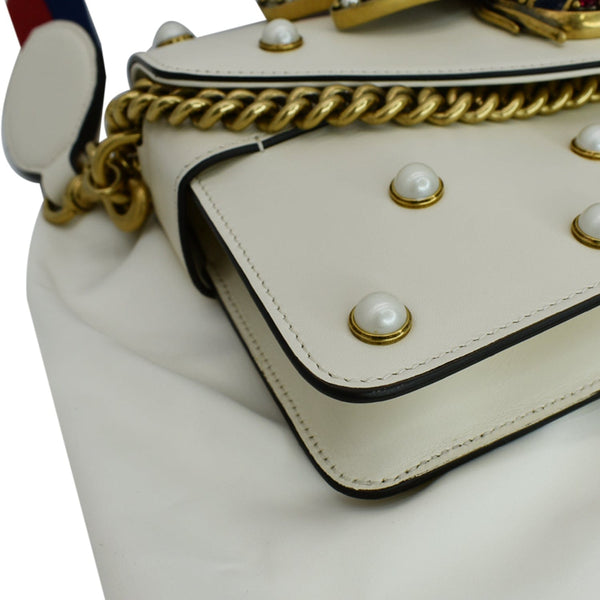 Gucci Broadway Pearl Bee Leather Crossbody Bag White