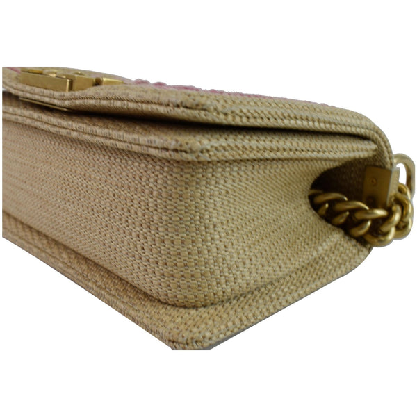 CHANEL Small Boy Chevron Cotton Mixed Fibers Shoulder Bag Pink