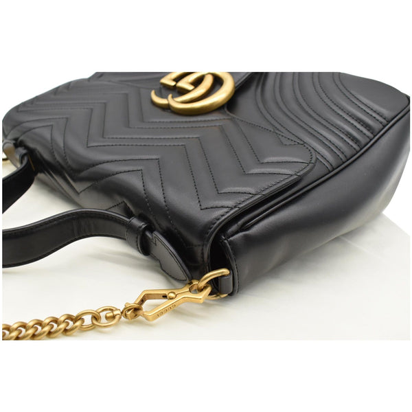GUCCI GG Marmont Medium Matelasse Leather Top Handle Shoulder Bag Black 498109