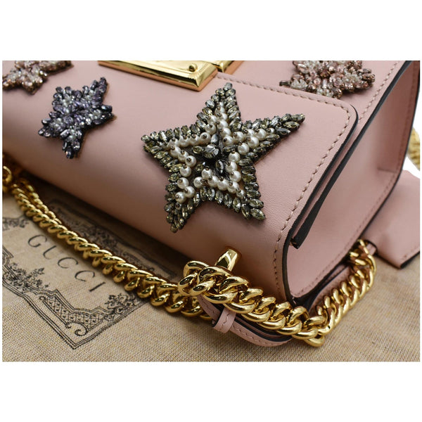 GUCCI Crystal Star Embroidered Padlock Small Shoulder Bag Pink 432182