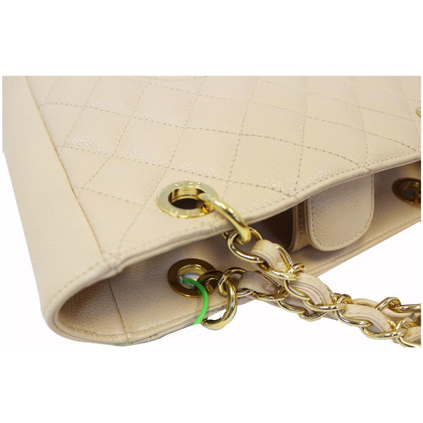 Chanel Tote Bag PST Caviar Leather Petit Shopping Beige side view