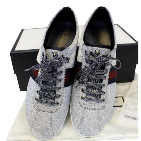 GUCCI Silver Glitter Web sneaker with Studs Size 11