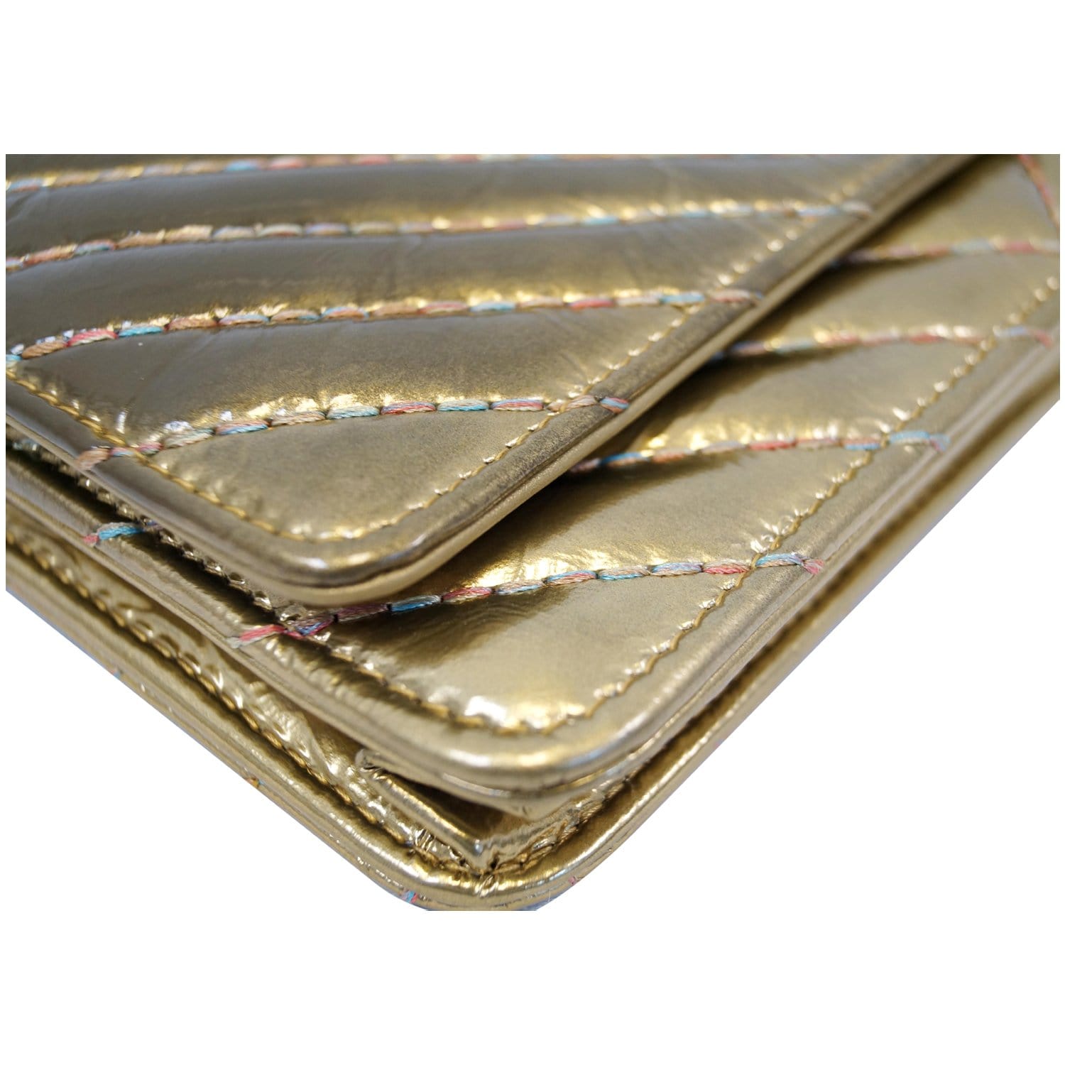 CHANEL Metallic Calfskin Crocodile Embossed Cocodile Medium Double Flap Gold  1092192