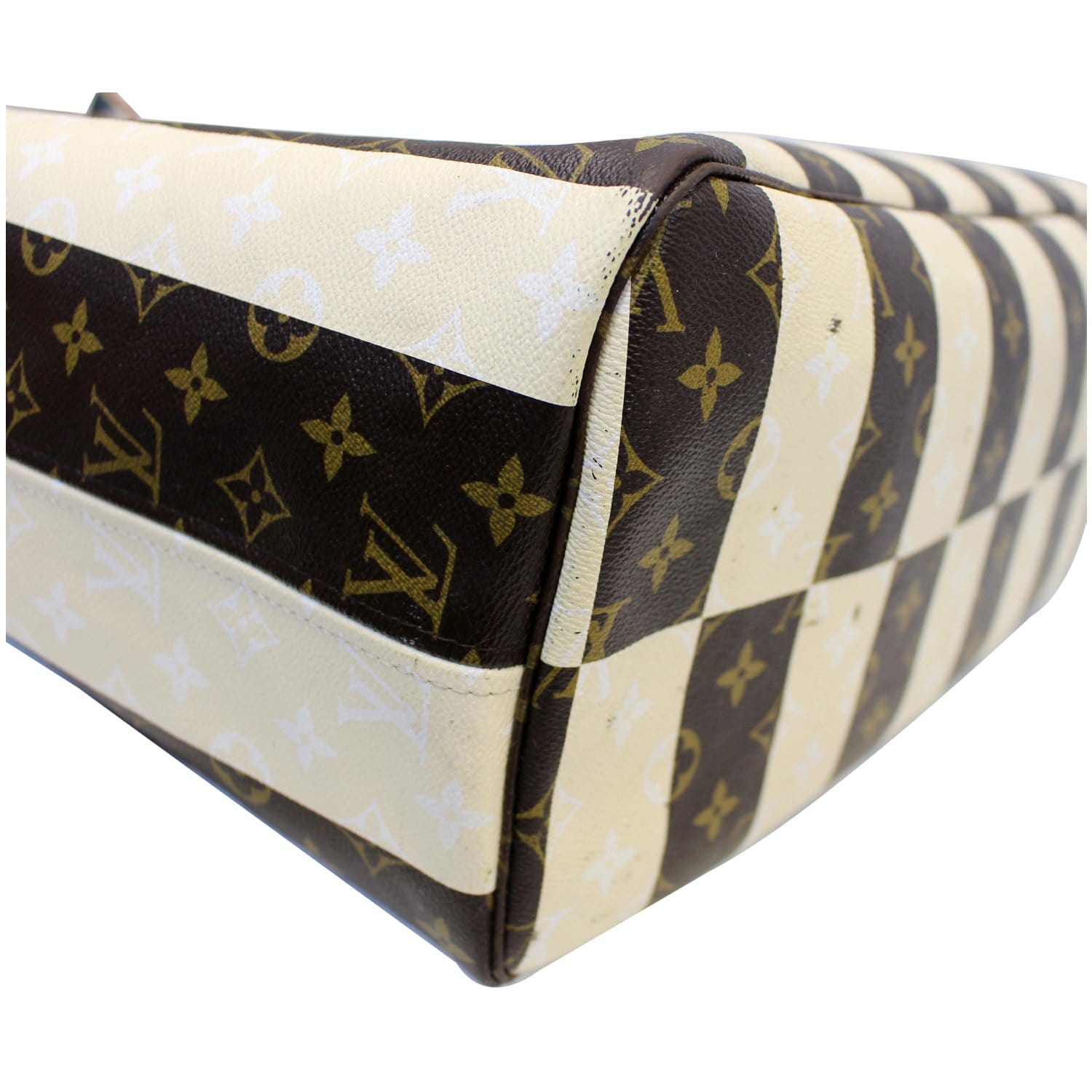 Louis Vuitton Brown Monogram Rayures Neverfull GM White Leather