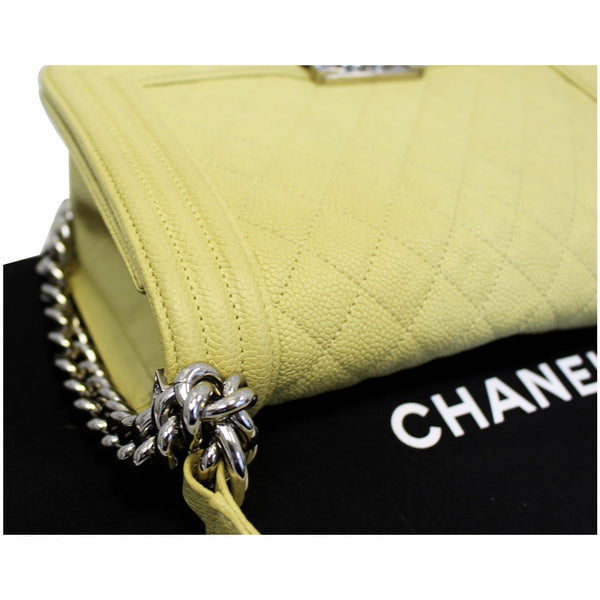 Chanel Medium Boy Flap Bag Caviar Quilted Leather Yellow with chain 