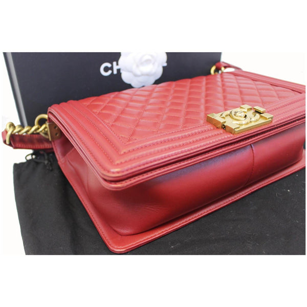 CHANEL Medium Boy Flap Lambskin Leather Shoulder Bag Red-US