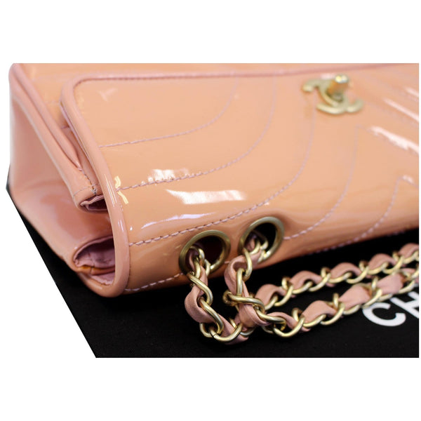 Chanel Flap Shoulder Bag Patent Leather Peach exterior 