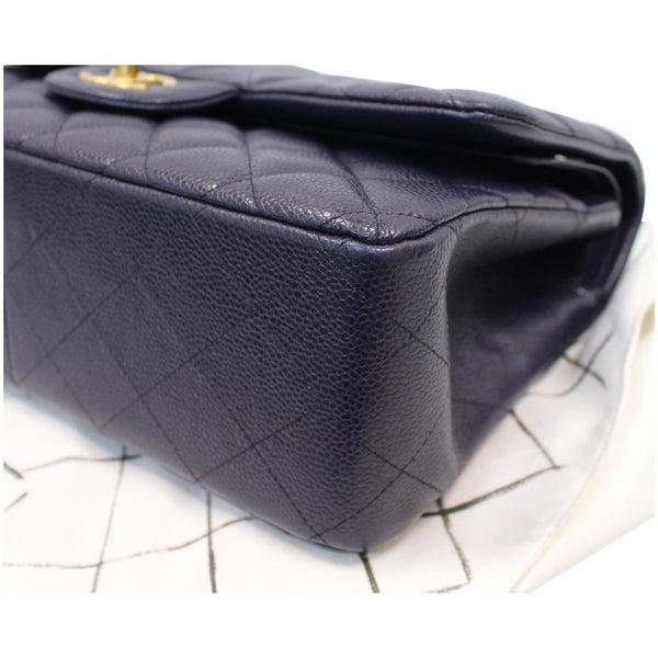 Chanel Jumbo Double Flap Caviar Leather Shoulder Bag Blue down view