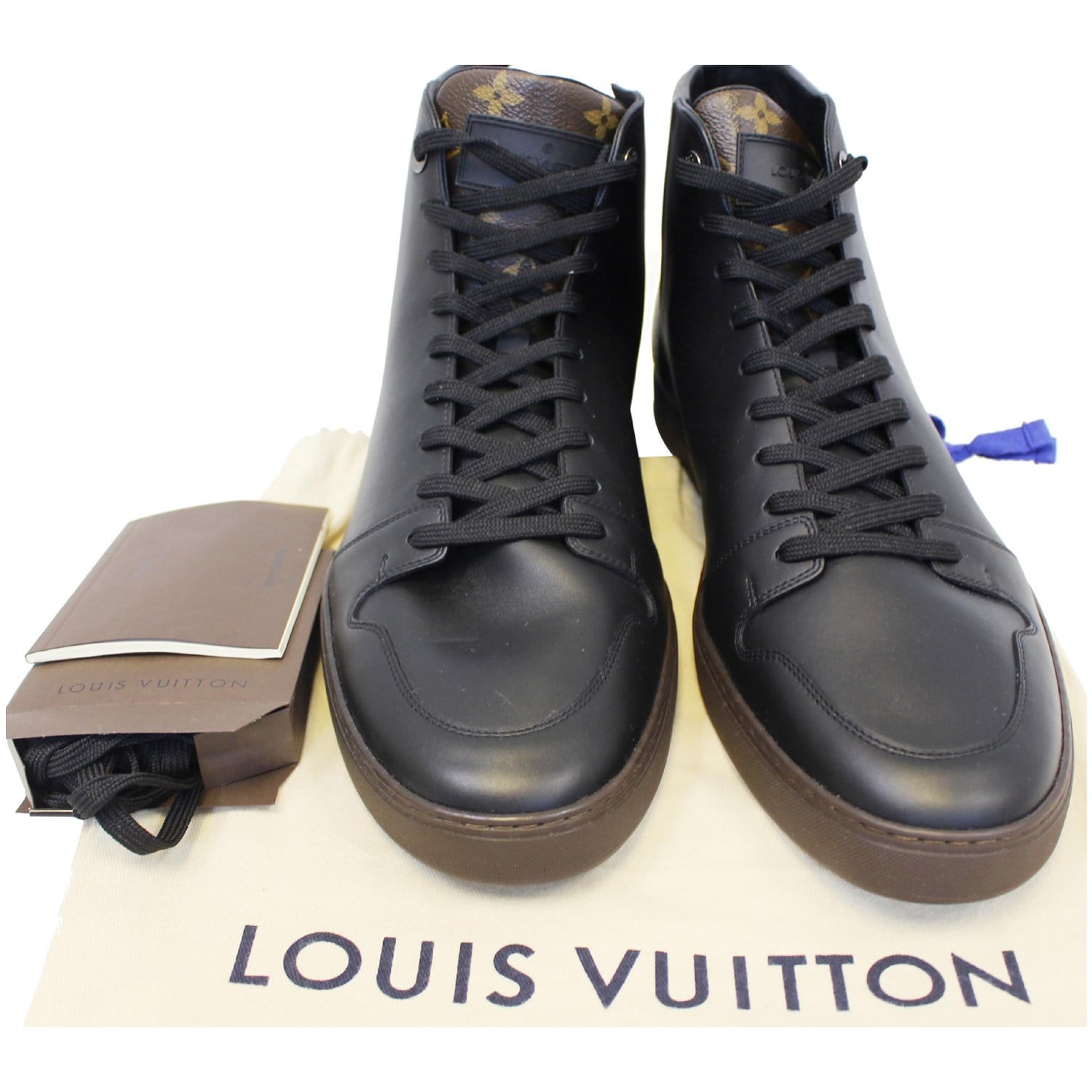 Authentic Louis Vuitton Women's Black Denim Monogram Hi-Top Sneakers 35.5 /  5 US
