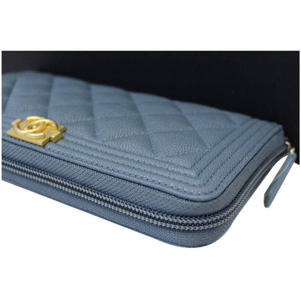 CHANEL Small Boy Long Caviar Leather Zip Around Wallet Blue