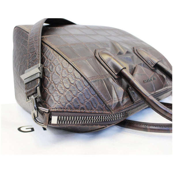 GIVENCHY Antigona Medium Croc Embossed Leather Satchel Shoulder Bag Brown
