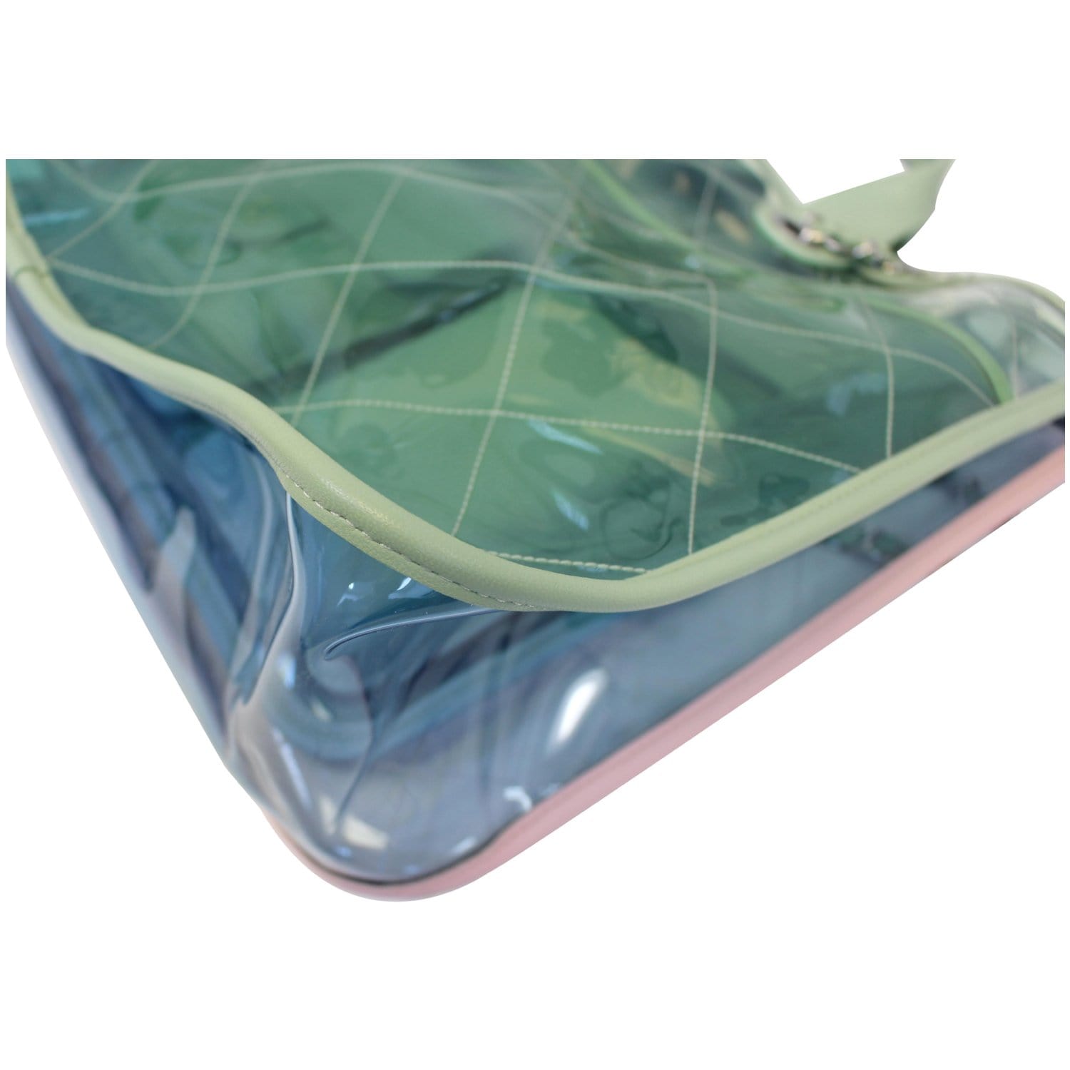 PVC Lambskin Stitched Coco Splash Shopping Bag Blue Green Pink