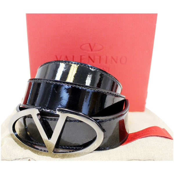 Valentino Logo Black Leather Belt Size 36-US