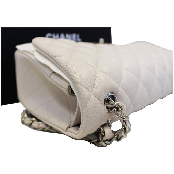 CHANEL Classic Jumbo Double Flap Caviar Leather White Shoulder Bag