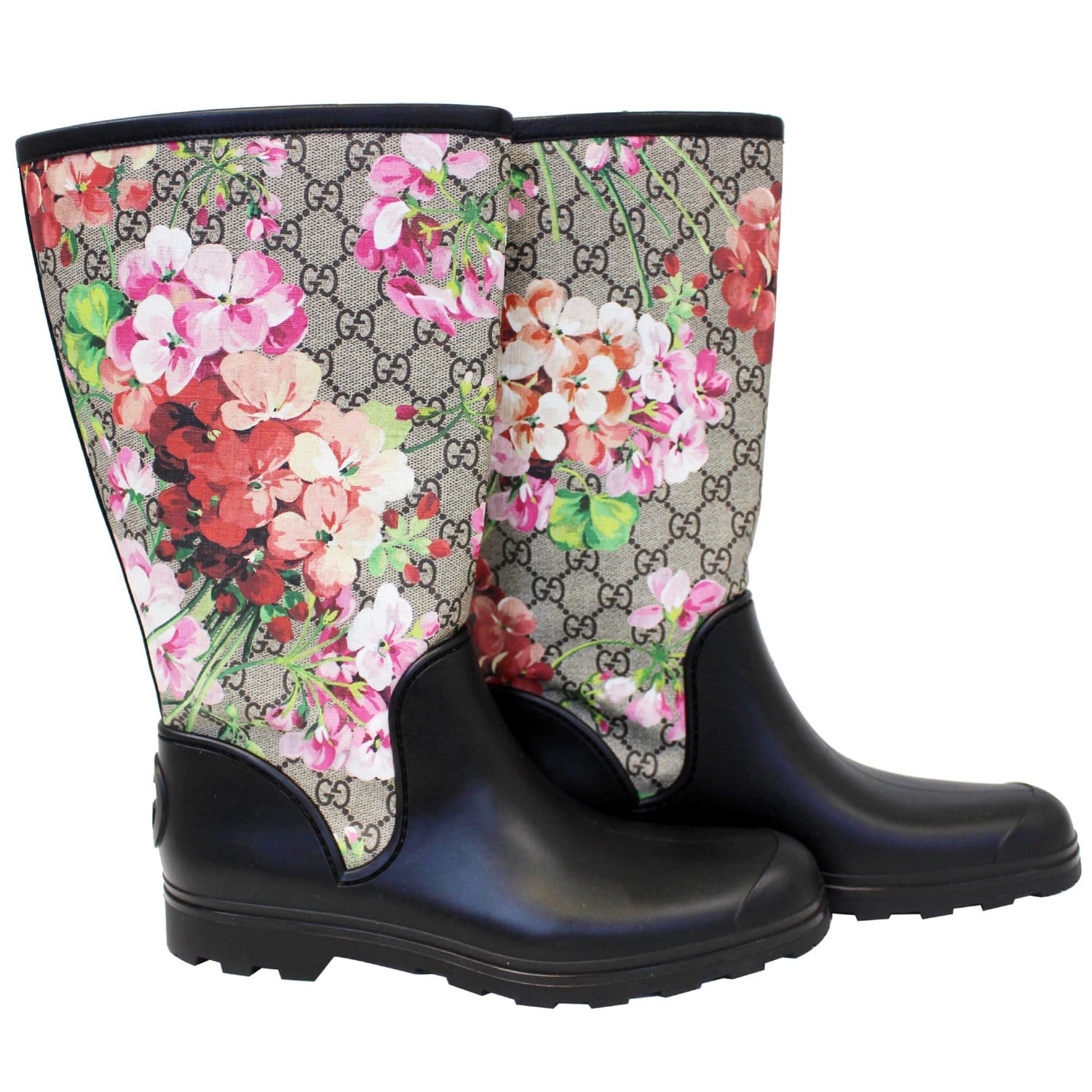 Pounding i aften orm Gucci Flat Rubber Boots GG Supreme Monogram Blooms
