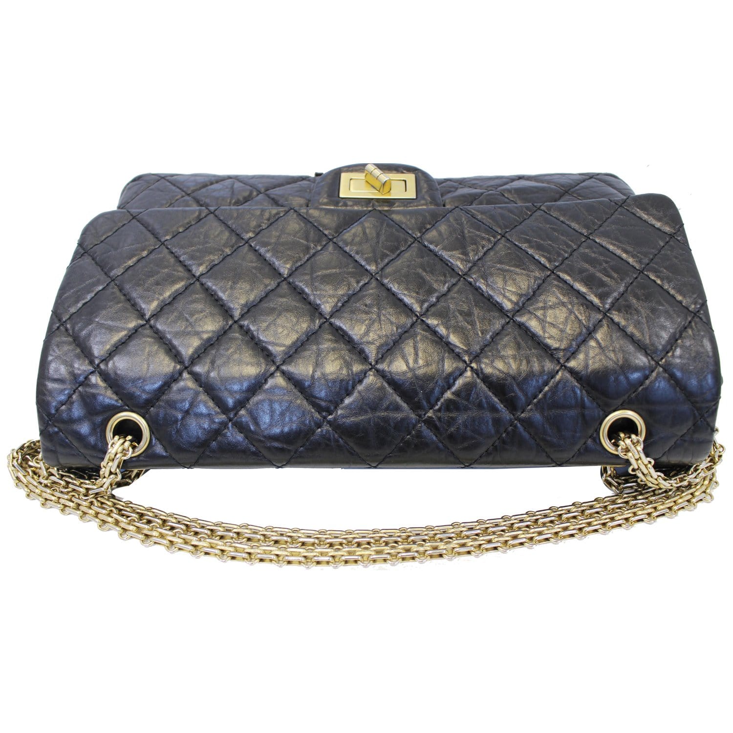 2.55 Handbag, Aged calfskin & gold-tone metal, black — Fashion