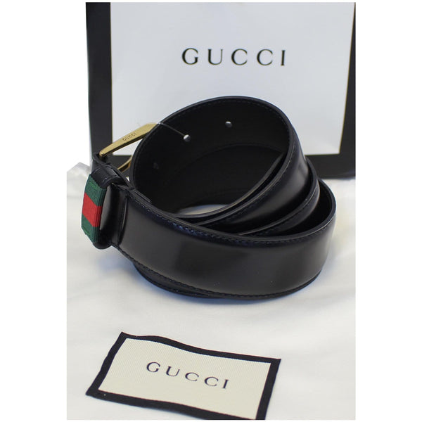 GUCCI Web Leather Belt Black 495125 Size 36-US