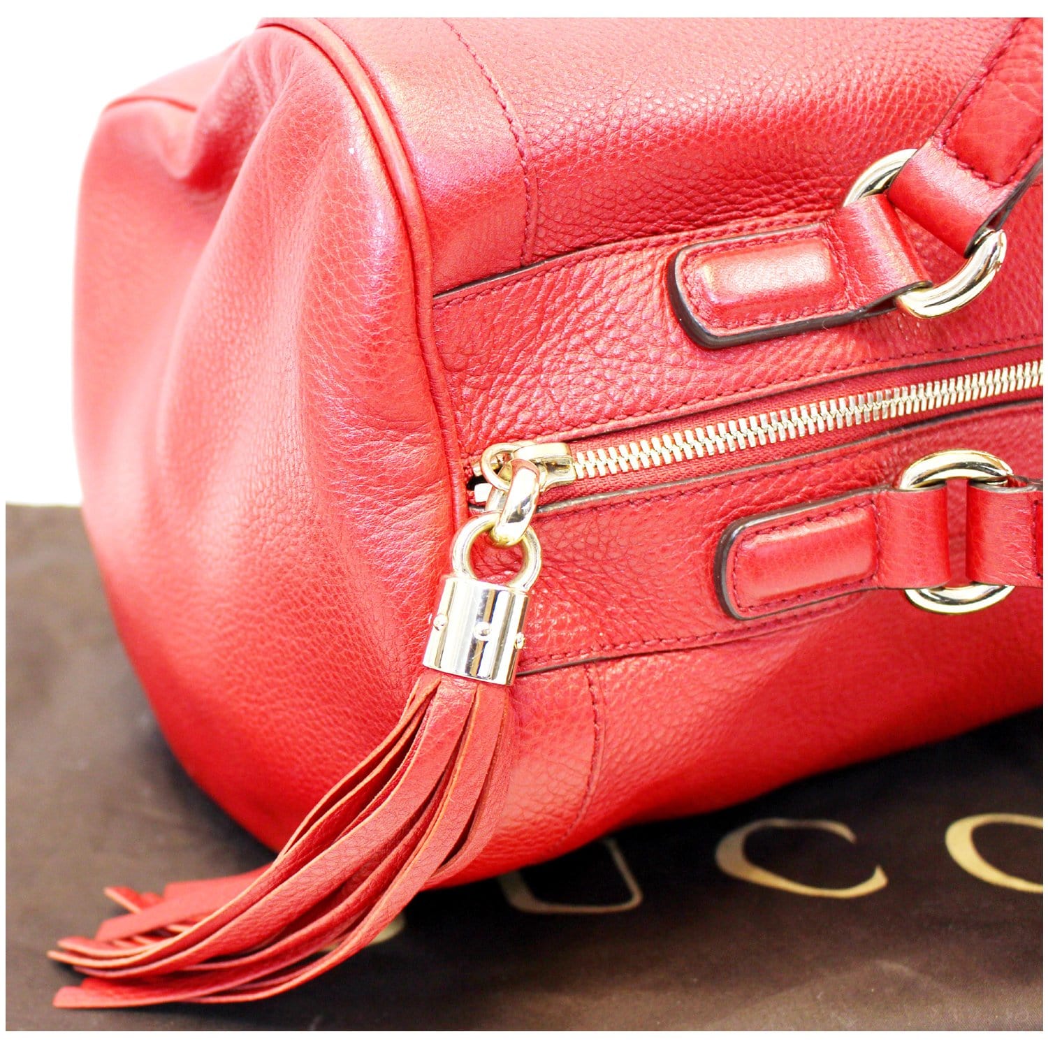 GUCCI Red Leather Soho Boston Bag